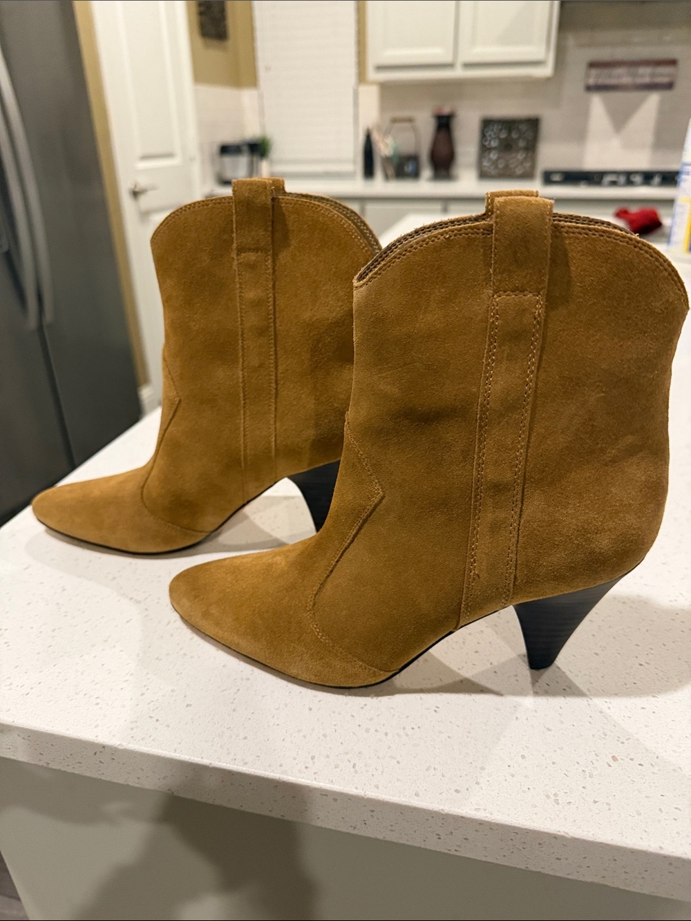 Marc Fisher Suede Ankle Booties in Cognac Brown- New - Size 6.5